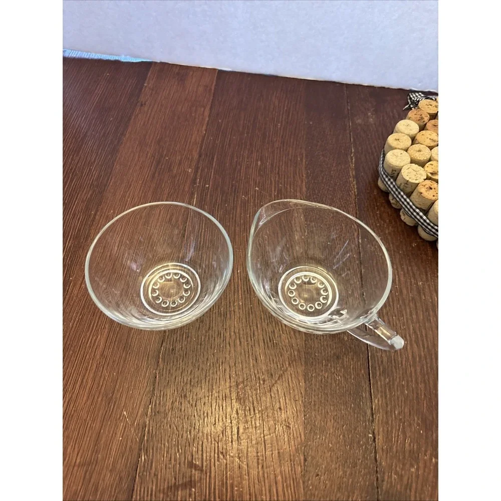 Hazel Atlas Glass HOBNAIL Clear Sugar & Creamer‎ Mid-Century Glassware